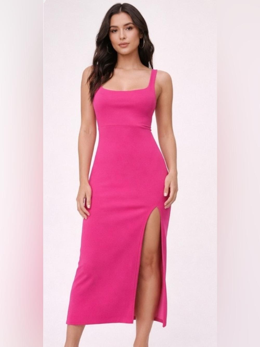 Nasty Gal Square Neck Slit Front Spring Summer Maxi Dress Hot Pink - Size 6